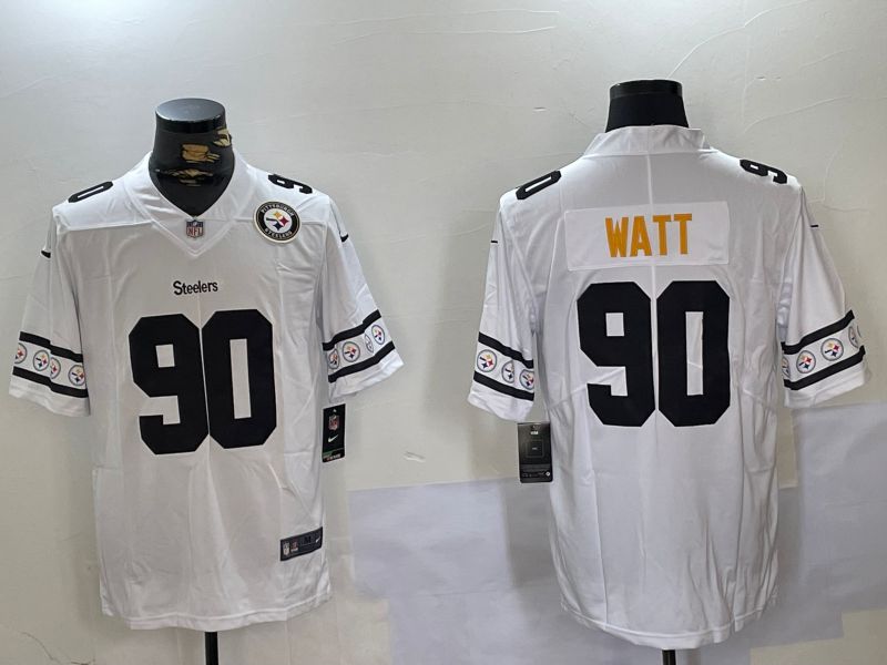 Men Pittsburgh Steelers 90 Watt White 2024 Nike Vapor Limited NFL Jersey style 4